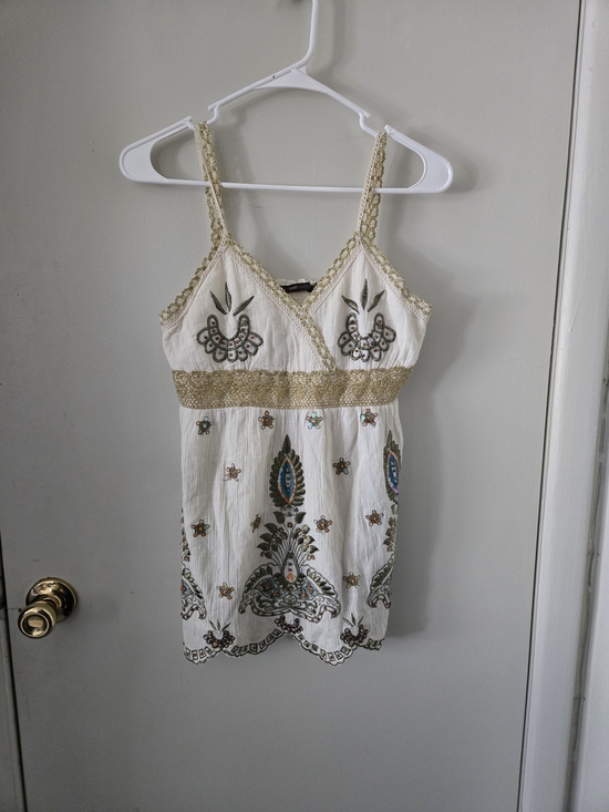 hazel Tops - Hazel Embroidered Gold Metallic Sleeveless V-Neck Tank Top